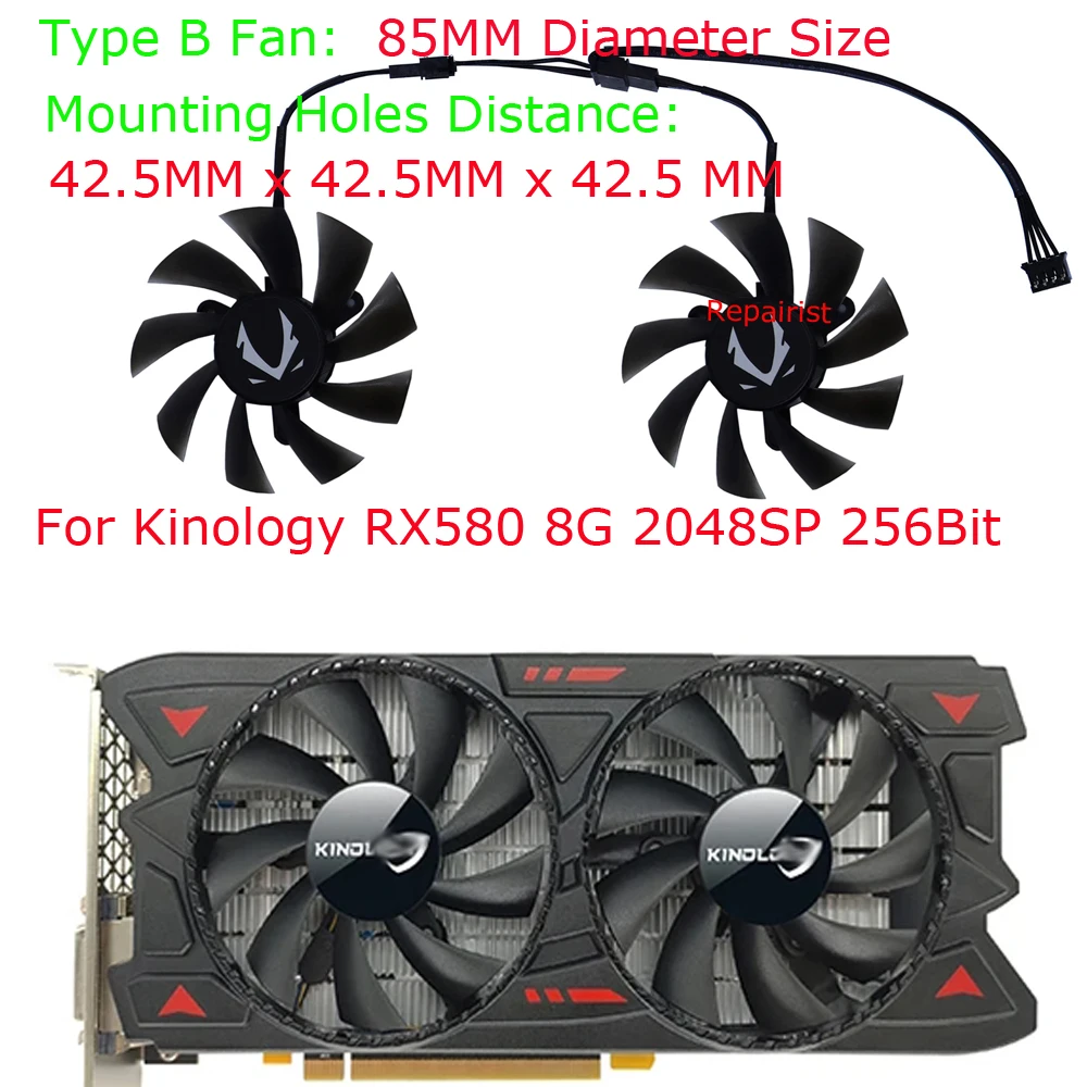 Rx 580 8Gb 2048Sp Gpu - 2ชิ้น/เซ็ตตัวทำความเย็นกราฟิก GPU พัดลมการ์ดวิดีโอ,สำหรับ Kinology RX580 GDDR5