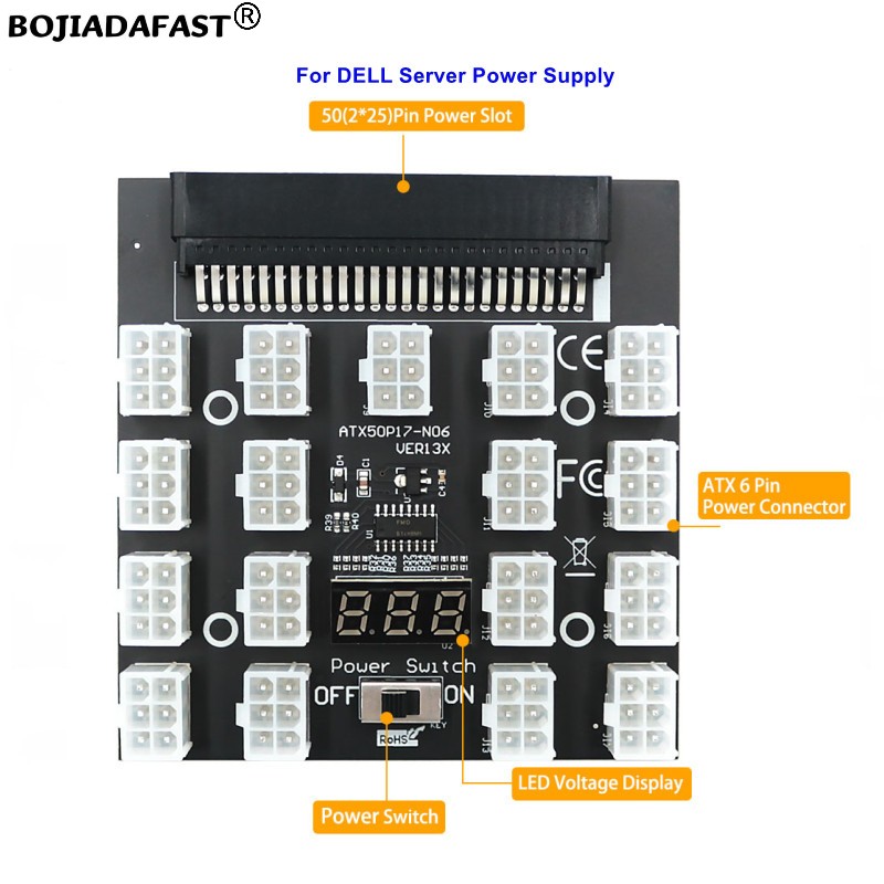 2400W Server Psu Breakout Board - 17 พอร์ต PCIe 6 พิน คอนเนคเตอร์เซิร์ฟเวอร์พาวเวอร์ซัพพลายอะแดปเตอร์บอร์ดแยกสัญญาณสำหรับ