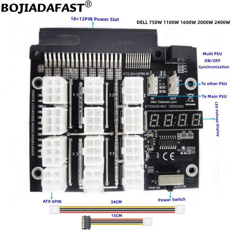 2400W Server Psu Breakout Board - บอร์ดแยกสัญญาณ PCI-E 6Pin 12 ช่อง สำหรับซิงโครไนซ์กับพาวเวอร์ซัพพลายเซิร์ฟเวอร์